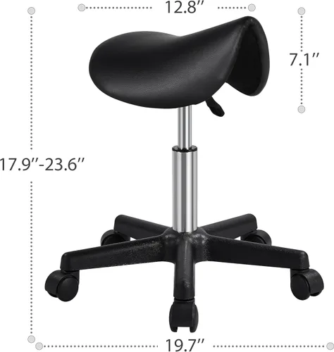 Vista 3 de Yaheetech Silla de montar con ruedas giratorias, taburetes ajustables para estilista/tecnología de pestañas, silla de masaje de piel sintética, Negro