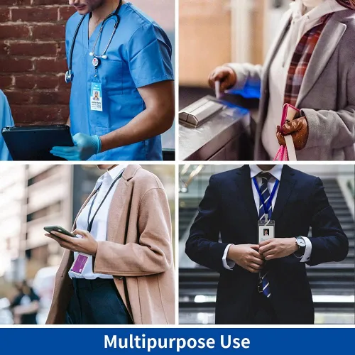 Vista 7 de Portatarjetas de identificación verticales, paquete de 10, funda de plástico transparente para tarjetas de trabajo, cubierta con soporte