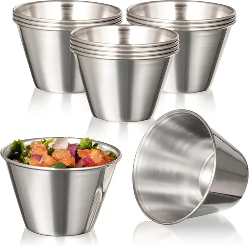 Vista 15 de Fit Meal Prep [Paquete de 12] Tazas de salsa de inmersión de acero inoxidable de 1.5 onzas, moldes de metal reutilizables, cuencos de condimentos