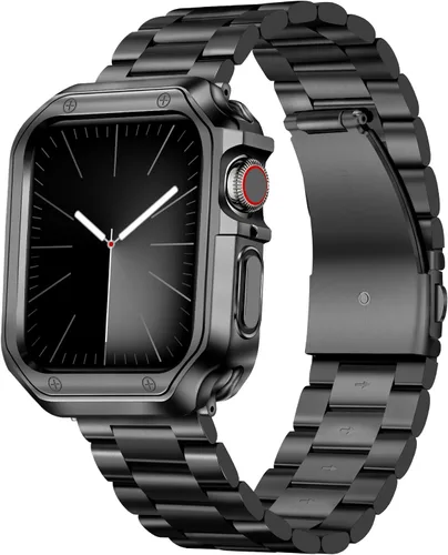 BINLUN Compatible with Apple Watch Band 49mm 46mm 45mm 44mm 42mm 41mm 40mm 38mm Stainless Steel Metal Watch Strap with TPU Watch Case Compatible
