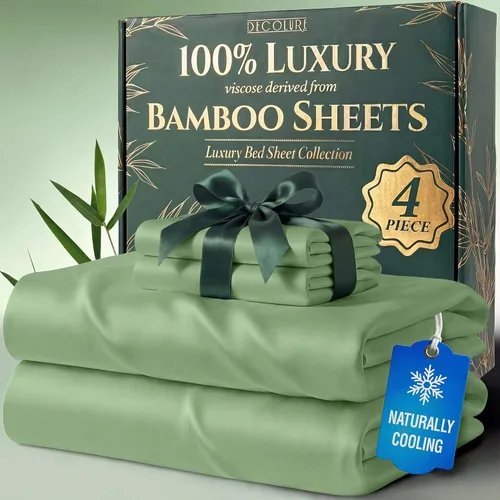 Vista 35 de DECOLURE Juego de sábanas 100% viscosa derivada de bambú, tamaño individual, sábanas de lujo de 4 piezas de enfriamiento natural, juego de cama Negro