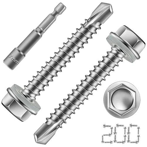 Vista 14 de Tornillos autoperforantes con cabeza hexagonal de 1-1/2 pulgadas, tornillos Tek de chapa autoperforantes de acero inoxidable 410 con arandelas