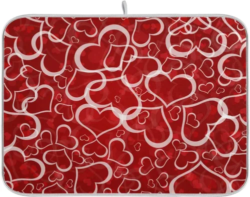 Vista 21 de Tapete de secado de platos con hojas verdes para encimera de cocina, planta de hierba, tapetes de secado blancos, super absorbentes, reversibles