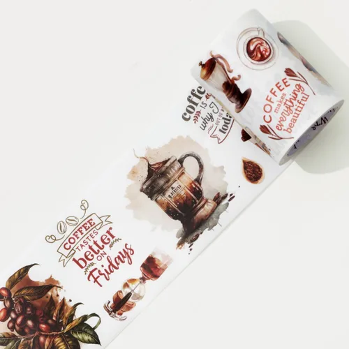 Vista 17 de WT Cinta ancha de PET azul cobalto, rollo individual, diseños originales, decoraciones florales, adhesivo transparente claro, diario basura