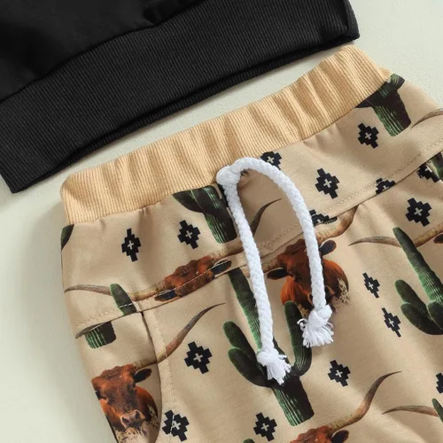 Vista 7 de SAYOO Ropa occidental para bebé niño, sudadera con estampado de vaca, pantalones deportivos de 2 piezas, trajes de vaquero para otoño e invierno