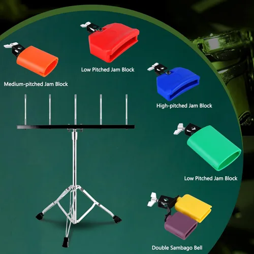 Vista 3 de RANMING Juego de bloques de mermelada, soporte de percusión triangular con diseño de doble soporte de plástico con diseño de campana de plástico