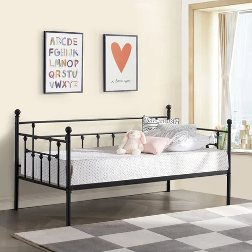 Vista 20 de VECELO Base de cama de tamaño individual con cabecero y estribo de madera, base de colchón con listones de metal fuertes y soporte antideslizante