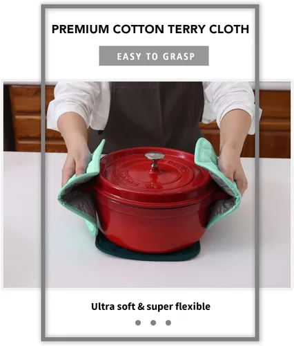 Vista 5 de Joyhalo Paquete de 4 agarraderas para ollas de cocina, agarraderas de horno de algodón con gran resistencia al calor, almohadillas térmicas