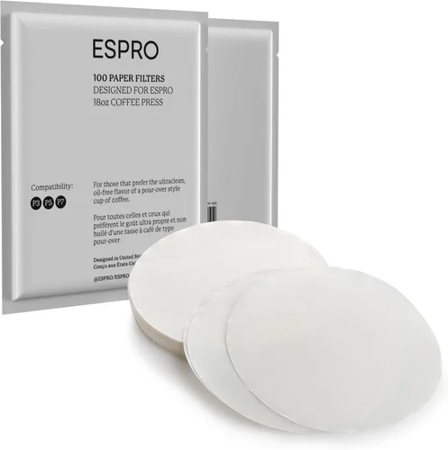 Vista 8 de ESPRO 100 filtros de papel de café para prensa francesa ESPRO P1/P0, 12 y 16 onzas