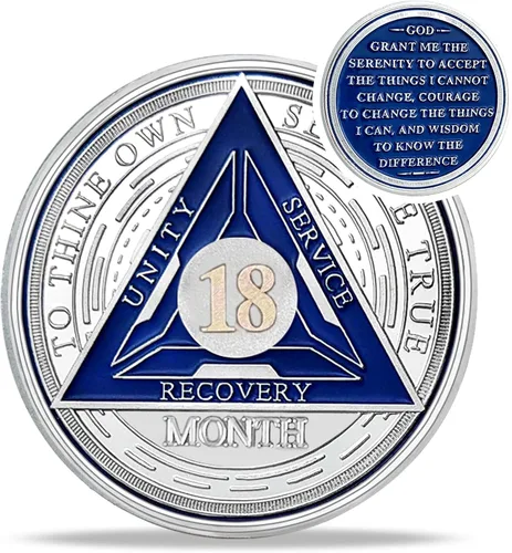 Vista 16 de Moneda de sobriedad de triángulo de recuperación de 1 año – Monedas de plata con números romanos NA AA – 1-40 fichas y medallones NA/HA/AA Prime