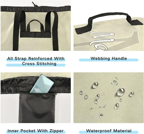 Vista 2 de Beige Bolsa de lavandería de viaje de nylon personalizada para equipaje Organizador de ropa sucia personalizada con cierre de cordón y correas