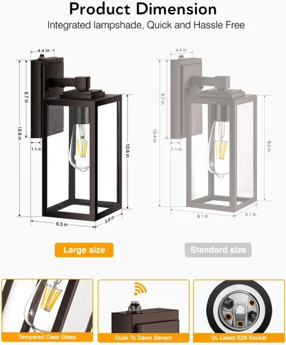 Vista 69 de VIANIS Lámpara de pared dorada para exteriores, sensor de atardecer a amanecer, apliques de montaje en pared exterior para casa, lámparas de pared