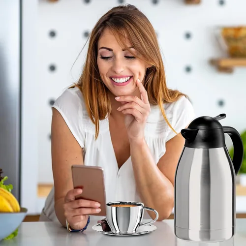 Vista 6 de OGGI Catalina - Jarra térmica de acero inoxidable de 68 onzas, contenedor al vacío de doble pared con botón superior, jarra de café aislada, jarra