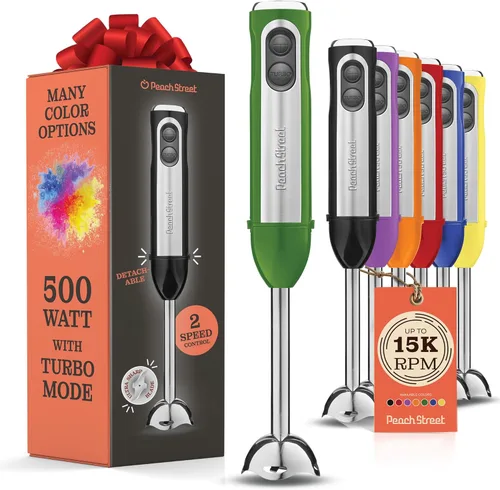 Vista 14 de Potente licuadora de inmersión, licuadora de mano eléctrica de 500 vatios con modo turbo, base desmontable. Licuadora de cocina manual con varilla