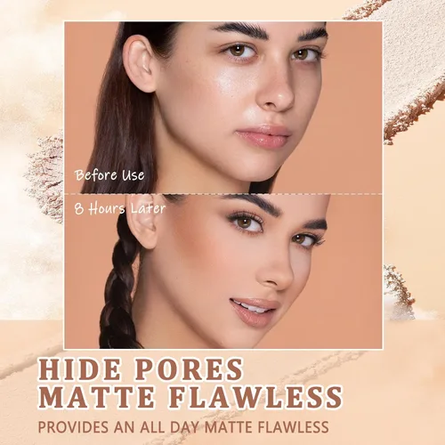 Vista 3 de Polvo prensado facial de control de aceite, maquillaje en polvo de acabado liso mate impecable, ligero, impermeable, de larga duración, 0.35 onzas