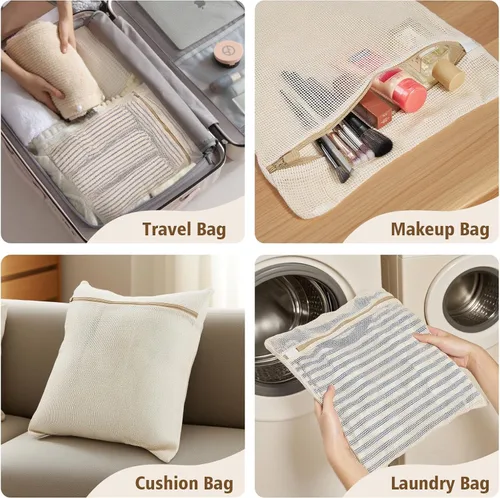Vista 6 de HEAVYWOOD Bolsa de malla de algodón de 4 piezas, bolsa de lavado orgánico para lavadora, bolsas de lencería para lavar prendas delicadas