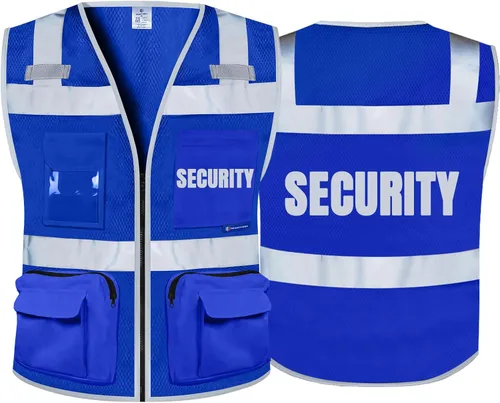 Vista 24 de BeautyWill Chalecos de seguridad de alta visibilidad clase 2 con certificación ANSI Chaleco de trabajo de seguridad con cremallera frontal