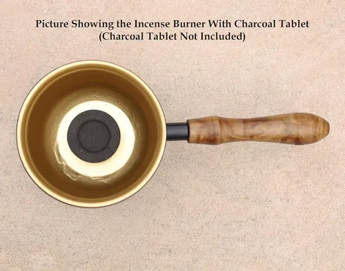 Vista 5 de Quemador de incienso de carbón de metal grande con mango de madera (Pentagrama)