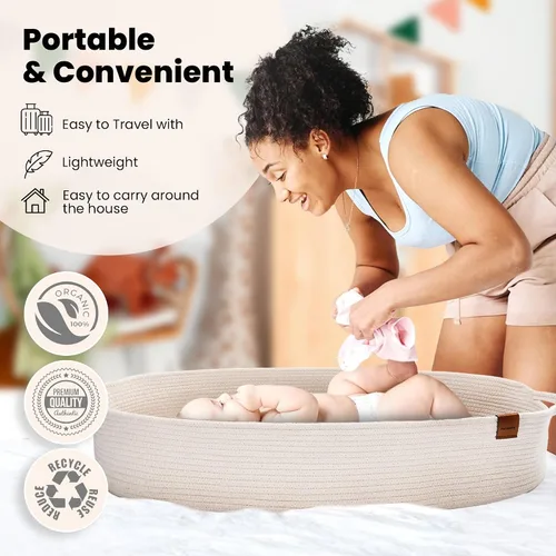 Vista 4 de Cesta cambiadora de bebé para aparador de bebé, cesta de moisés para bebés, cesta de cambio de pañales de cuerda de algodón, cesta unisex