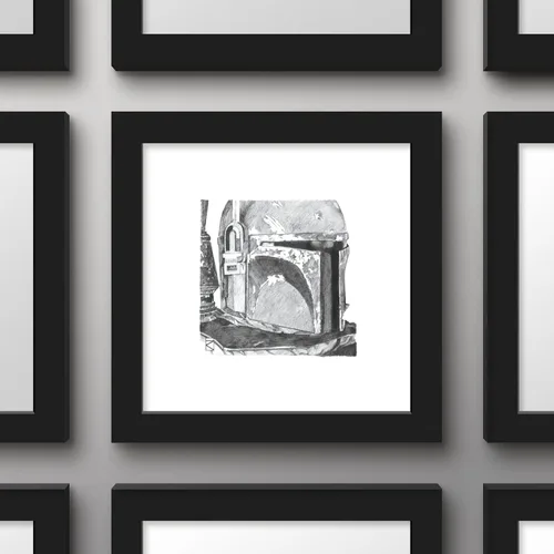 Vista 2 de Trends International Gallery Pops Star Wars: Saga - Boba Fett Sketch - Arte de pared, versión enmarcada negra, 12 x 12 pulgadas