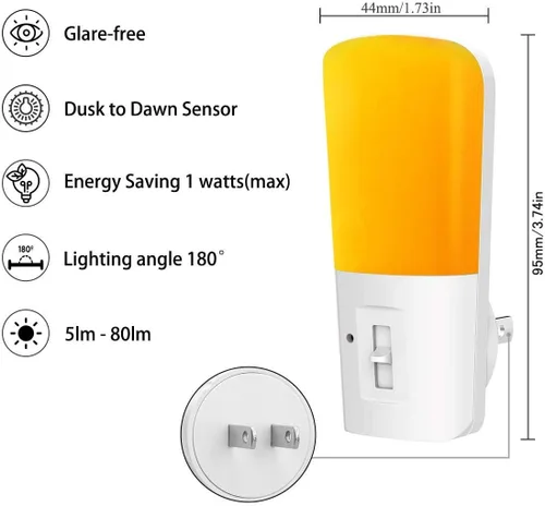 Vista 9 de LOHAS - Luz nocturna enchufable, luz nocturna LED regulable con sensor de atardecer a amanecer, mini luz de ayuda para dormir de 5 a 80 lm