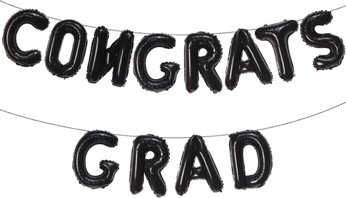 KALOR Globos negros de 16 pulgadas con texto en inglés "Congrats Grad", letras de graduación negras, decoraciones de graduación 2026 para