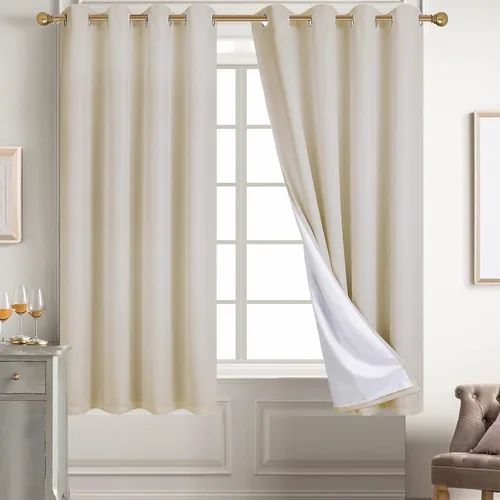 Vista 103 de Diraysid Cortinas 100% opacas de lino negro para dormitorio, con ojales, aislamiento térmico, cortinas de oscurecimiento de habitación
