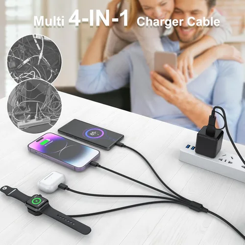 Vista 3 de Cable de carga rápida universal 4 en 1 USB C para Apple Smart iWatch, 3M/10 pies tipo C+USB A cargador de reloj+Lightning*2+cable tipo C adaptador