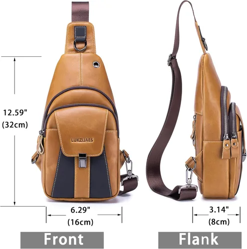 Vista 2 de LUKZIJAES Bolso bandolera de cuero genuino para hombre, marrón (#2-Brown)