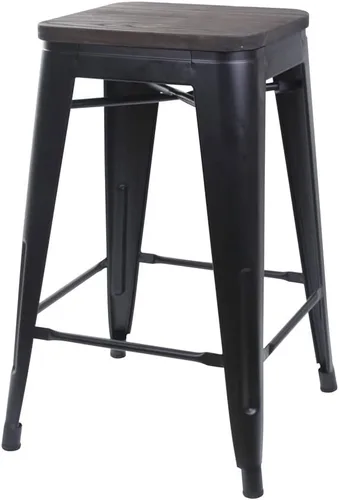 Vista 191 de GIA Taburete de mostrador sin respaldo de 24 pulgadas, cantidad de 4, bronce con asiento de madera clara