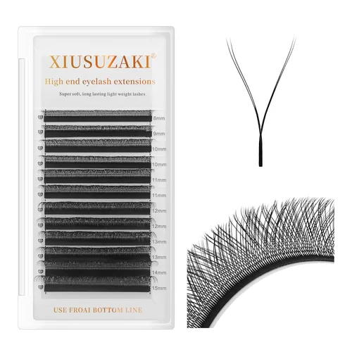 Vista 45 de Extensiones de pestañas marrones 4D en forma de W, Extensiones de pestañas de 0.07 mm de grosor, rizado D, 8 mm, Extensiones de pestañas