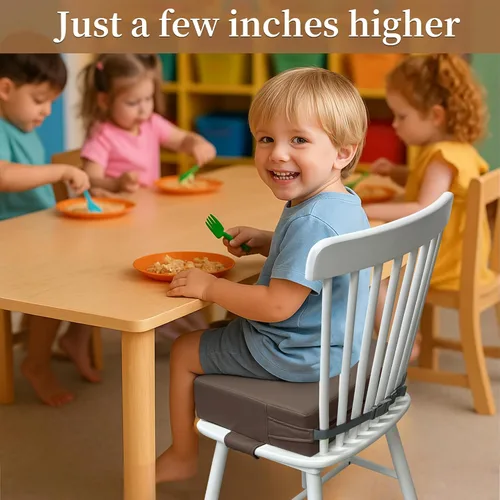 Vista 7 de Asiento elevador para mesa de comedor para niños pequeños, cojín lavable de poliuretano con correas dobles de seguridad, parte inferior