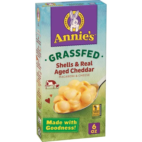 Vista 5 de Annies Homegrown - Conchas orgánicas alimentadas con pasto y macarrones con queso cheddar blanco, 6 onzas (paquete de 12)