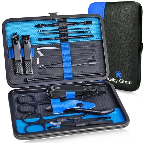 Cortaúñas profesional de acero inoxidable, kit de viaje y aseo para uñas, herramientas de manicura y pedicura, juego de 18 piezas con estuche de