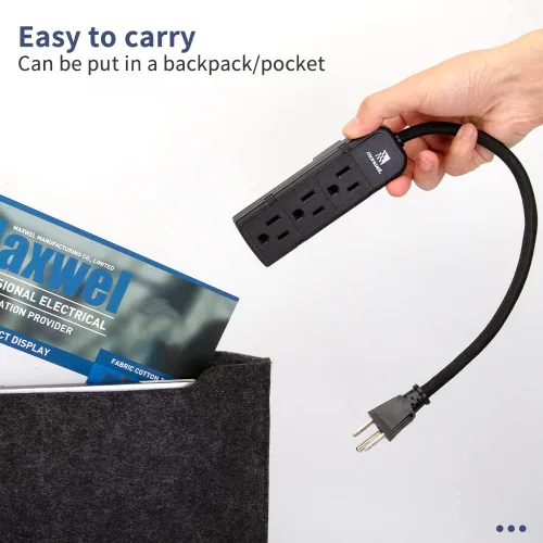 Vista 5 de Paquete de 2 regletas de alimentación pequeñas de color negro, cable de extensión de alimentación resistente de 1 pie, regleta de alimentación