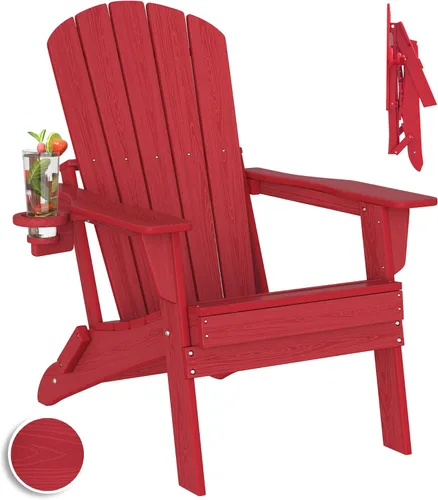 Vista 50 de Plawdlik Silla plegable Adirondack, probada por SGS, con textura de madera y portavasos, resistente a todo tipo de clima, de HDPE, cómoda