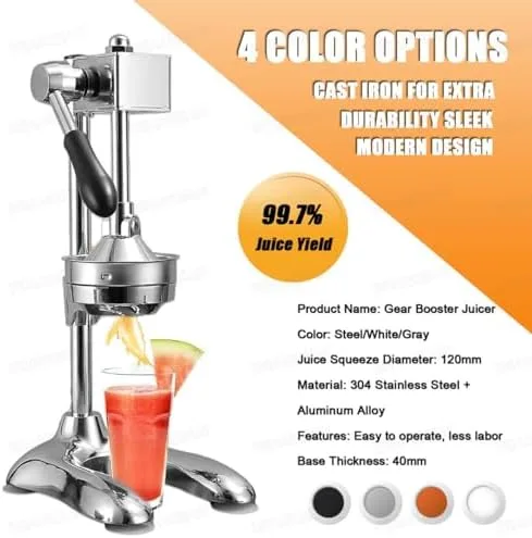 Vista 7 de Professional Stainless Steel Citrus Juicer, Manual Hand Press Fruit Juicer for Orange, Lemon, Lime, Pomegranate - Durable, Nutrient-Retaining