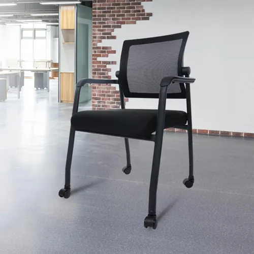 Vista 2 de KLASIKA Sillas de sala de espera con ruedas, respaldo de malla ajustable, silla de escritorio con soporte lumbar ergonómico y cojín de asiento