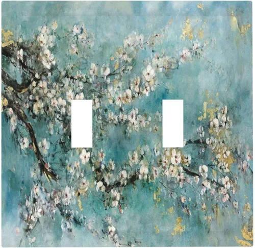 Vista 122 de Pintura al óleo de flores abstractas de 1 cuadrilla de interruptor de luz dúplex individual cubierta de salida placa de pared decorativa Placa
