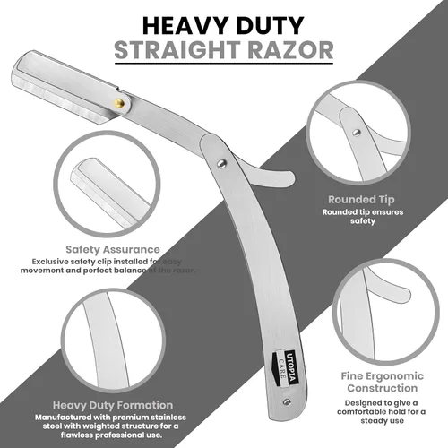 Vista 3 de Utopia Care - Rasuradora de seguridad profesional, para peluquero, de borde recto, con 100 cuchillas Derby, 100 % acero inoxidable, (plateado)