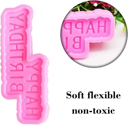 Vista 3 de 3 moldes de silicona 3D para pastel de cumpleaños, color rosa, antiadherente, fácil de limpiar, reutilizables, adecuados para pasteles, gelatinas