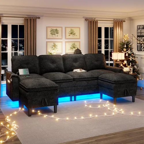 Vista 12 de HNEBC Sofás para Sala de Estar - Sofá seccional modular con chaise móvil, juego de sofá de 4 asientos con otomana, sofá en forma de L con cojines