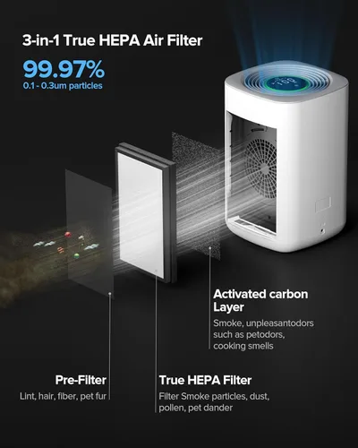 Vista 3 de Purificador de aire Airversa HomeKit por Thread funciona con HomeKit (se requiere hub doméstico) limpiador de aire inteligente de 3 etapas H13 True