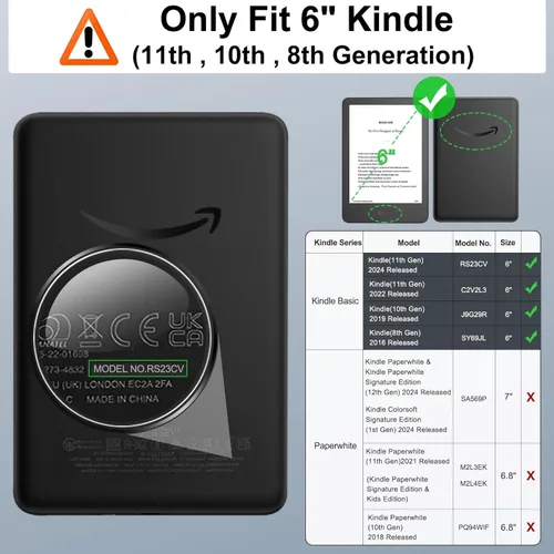 Vista 2 de MoKo Funda compatible con Kindle de 6 pulgadas (11.ª generación, versión 2022)/Kindle (10ª generación, 2019)/Kindle (8ª generación, 2016), carcasa