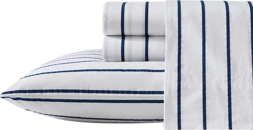 Vista 34 de Nautica - Sábanas, juego de ropa de cama de percal de algodón con funda de almohada a juego, vigorizante y fresco, bolsillo profundo