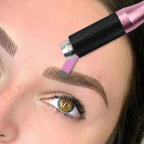 Vista 6 de 50pcs rosa desechable microblading artista Blade #12 Nano Microblades 0.007 in Microblading cejas suministros agujas tamaño disponible 12F 14F 18U