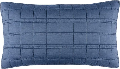 Vista 3 de Pine Cone Hill Atlas - Funda de almohada acolchada de mezclilla, tamaño estándar, patrón sólido azul