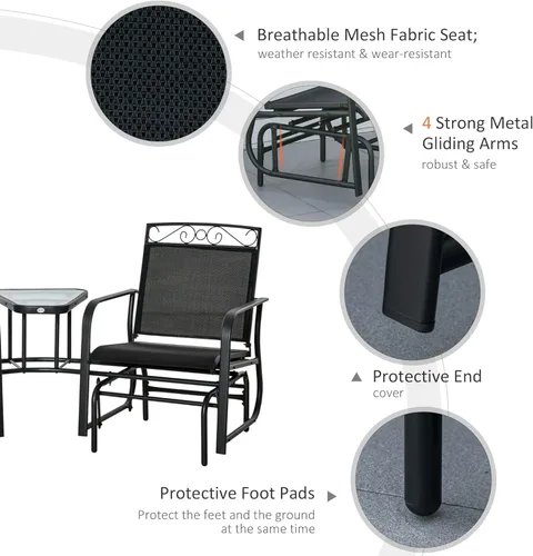Vista 4 de Outsunny Sillas mecedoras para exterior con mesa de café, columpio de 2 plazas para patio, con funda transpirable para el jardín, porche y patio