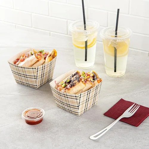 Vista 47 de Restaurantware -Bio Tek - Cajas de aperitivos de 4.3 x 3.2 pulgadas, 200 cajas desechables para papas fritas – Forro de polietileno, apto para frío