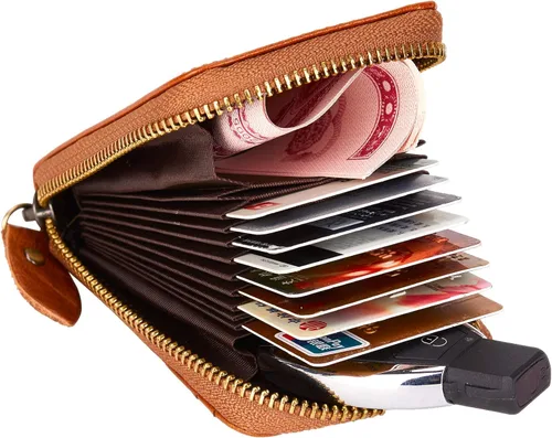 Vista 4 de BRASS TACKS Leathercraft Vintage Handmade Full Top Grain Leather Wallet RFID Blocking Multi Card Case with Zipper Pocket Card Holder for Men Women